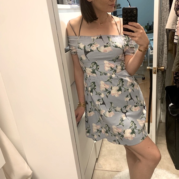 Sky Blue and Blush Pink Flowers Cotton Mini Dress Women’s Sz L - Picture 10 of 10